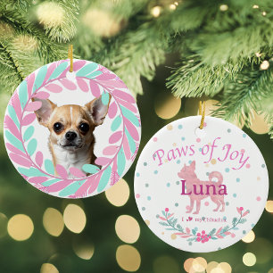 Pastel Pink Chihuahua Personalised Christmas Ceramic Tree Decoration