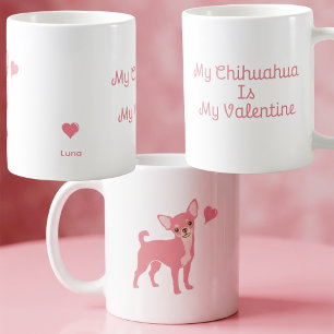 Pastel Pink Chihuahua Valentine Mug, Custom Name Coffee Mug