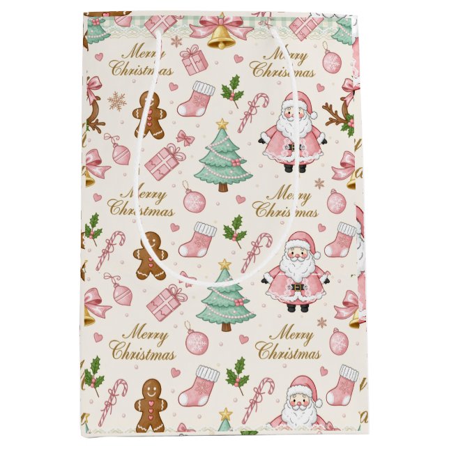 Pastel Pink Christmas Delight Medium Gift Bag (Front)
