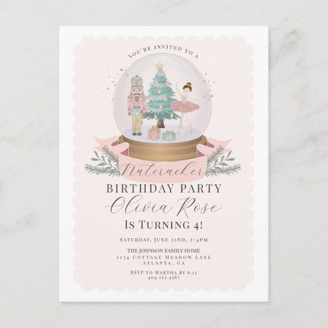 Pastel Pink Christmas Nutcracker birthday party Postcard (Front)