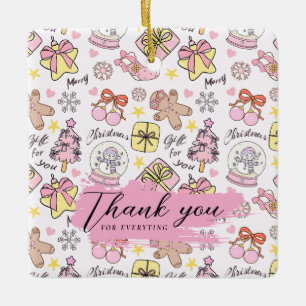Pastel Pink Christmas Pattern with Custom Text Ceramic Ornament