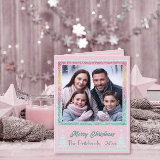 Pastel pink Christmas photo Folded Holiday Card