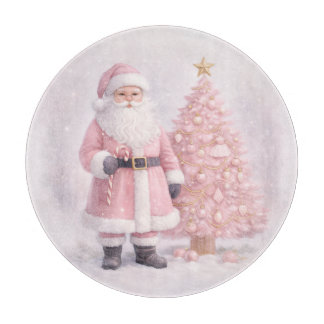 Pastel Pink Christmas Santa Cutting Board
