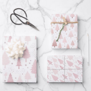 Pastel Pink Christmas Tree Wrapping Paper Sheet