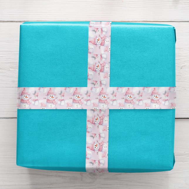 Pastel Pink Christmas Watercolor Snowman Satin Ribbon (Creator Uploaded)