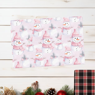 Pastel Pink Christmas Watercolor Snowman Tissue Paper