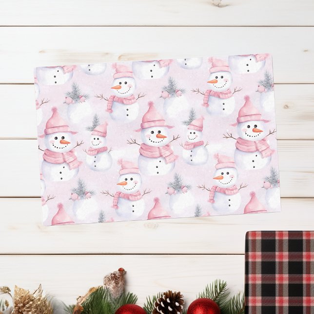 Pastel Pink Christmas Watercolor Snowman Tissue Paper (Creator Uploaded)
