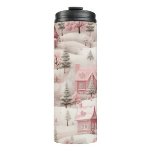 PASTEL PINK CHRISTMAS WINTER SCENE THERMAL TUMBLER