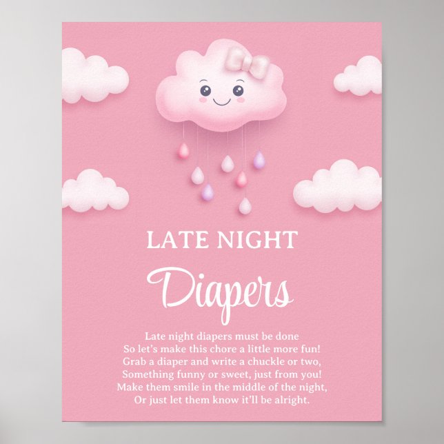 Pastel pink cloud 9 Late Night Diapers game sign (Front)