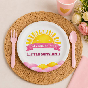Pastel Pink Cloud Baby Girl Shower Paper Plate