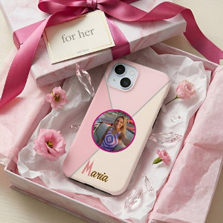 Pastel Pink Colour Block Personalised Photo & Name