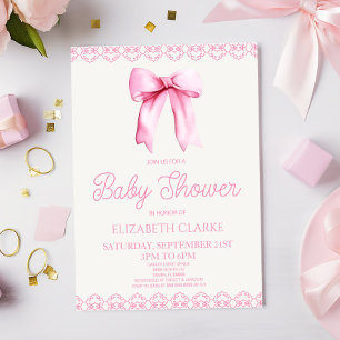 Pastel Pink Coquette Bow Baby Shower Invitation