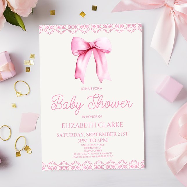Pastel Pink Coquette Bow Baby Shower Invitation (Creator Uploaded)