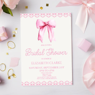 Pastel Pink Coquette Bow Bridal Shower Invitation