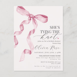Pastel Pink Coquette Bow Bridal Shower Invite Postcard