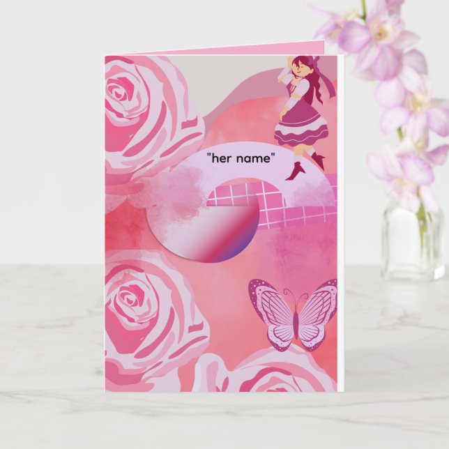 - Pastel Pink Coquette Girl  Folded Greeting Card (Orchid)