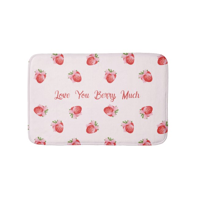 Pastel Pink Coquette Strawberry Personalised Bath Mat (Front)