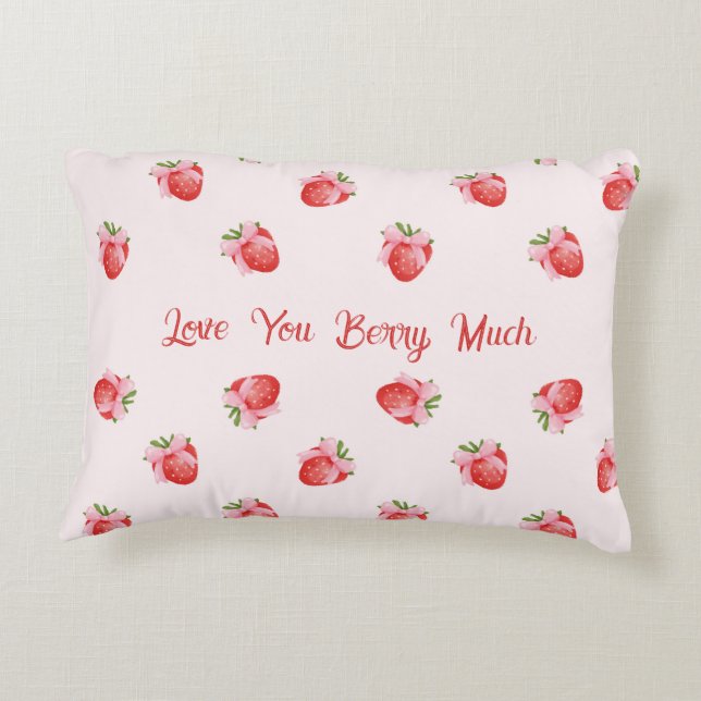 Pastel Pink Coquette Strawberry Personalised Decorative Cushion (Back)