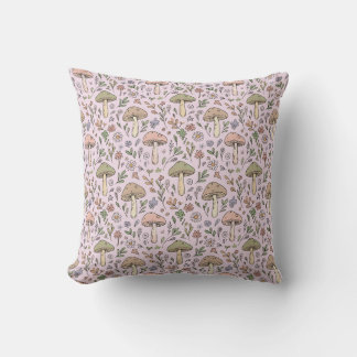 Pastel Pink Cottagecore Fungi Seamless Pattern Cushion