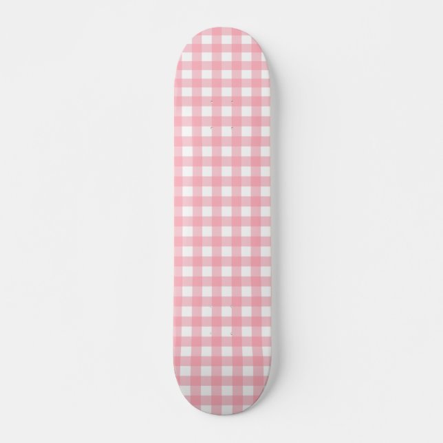 Pastel Pink Cottagecore Gingham Checks  Skateboard (Front)