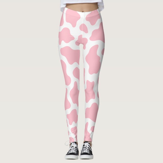 pastel pink cow print kawaii leggings (Front)