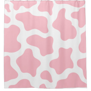pastel pink cow print kawaii shower curtain