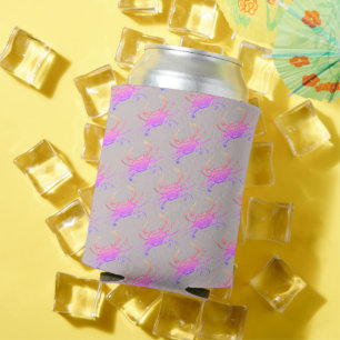 Pastel Pink Crab Pattern Vintage Boho Beach Party Can Cooler