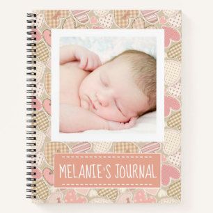 Pastel Pink Craft Hearts Custom Baby Photo Notebook
