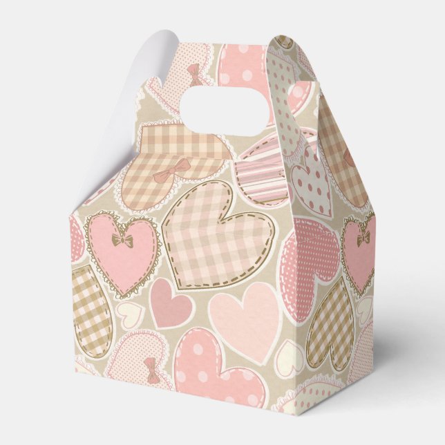 Pastel Pink Craft Textile Hearts Pattern Favour Box (Front Side)