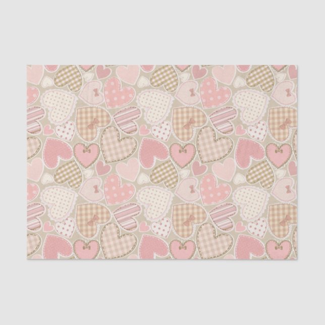 Pastel Pink Craft Textile Hearts Pattern Tissue Paper (Front)