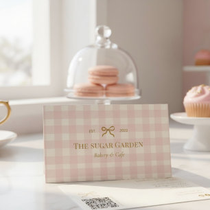 Pastel Pink Cream Gingham QR Code Bakery Business Card
