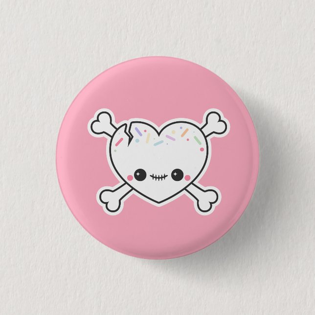 Pastel Pink Creepy Cute Heart Skull 3 Cm Round Badge (Front)
