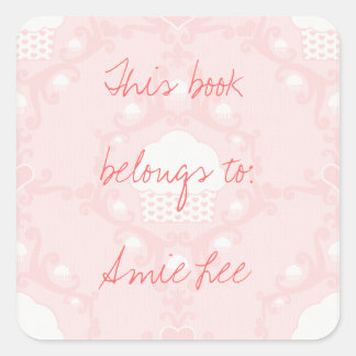 Pastel Pink Cupcake Square Custom Text Bookplates Sticker