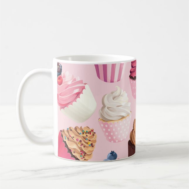 Pastel Pink Cupcakes: Vintage Pattern. Coffee Mug (Left)