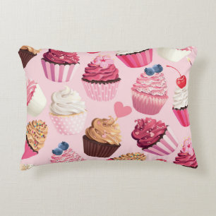 Pastel Pink Cupcakes: Vintage Pattern. Decorative Cushion