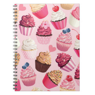 Pastel Pink Cupcakes: Vintage Pattern. Notebook