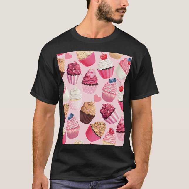 Pastel Pink Cupcakes: Vintage Pattern. T-Shirt (Front)
