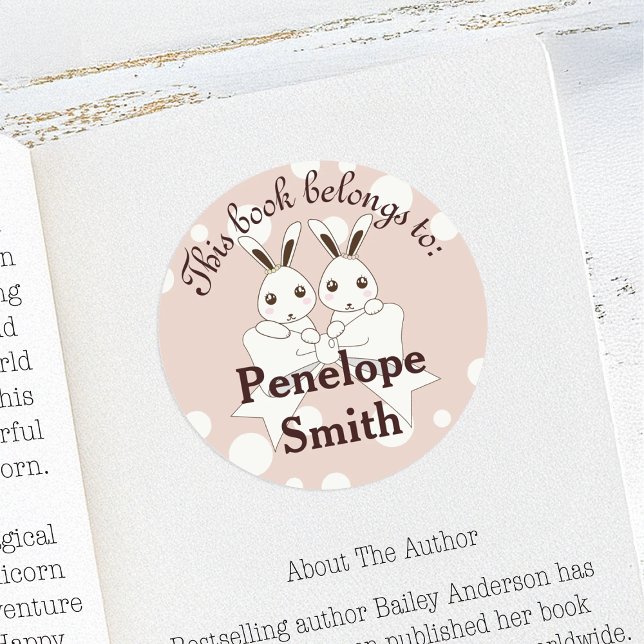 Pastel Pink Cute Bunny Kids This Book Belongs To Classic Round Sticker (Creator Uploaded)