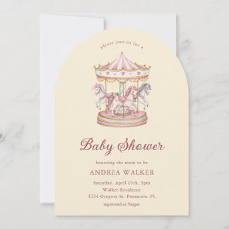 Pastel Pink Cute Carousel Girl Baby Shower Arch Invitation