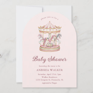 Pastel Pink Cute Carousel Girl Baby Shower Arch  Invitation
