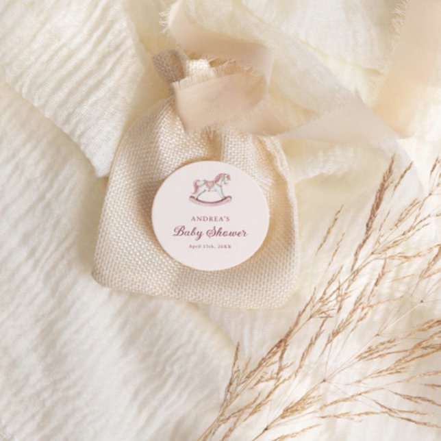 Pastel Pink Cute Carousel Girl Baby Shower Classic Round Sticker (Creator Uploaded)