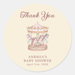 Pastel Pink Cute Carousel Girl Baby Shower Classic Round Sticker