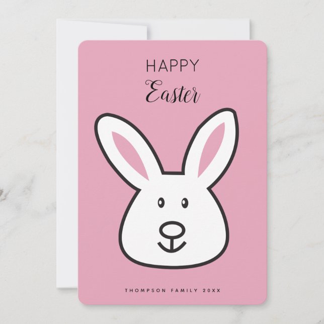 Pastel Pink Cute Easter Bunny Illustration Holiday Card (Front)