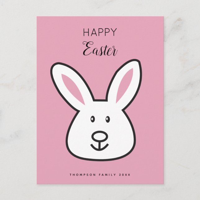 Pastel Pink Cute Easter Bunny Illustration Holiday Postcard (Front)