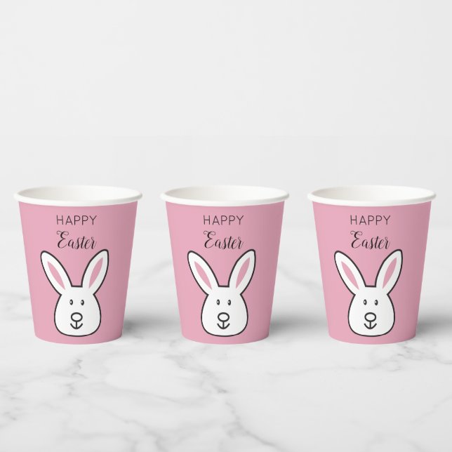 Pastel Pink Cute Easter Bunny Illustration Paper Cups (Multi)