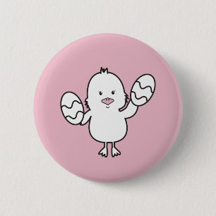 Pastel Pink Cute Easter Chick & Eggs Illustration  6 Cm Round Badge