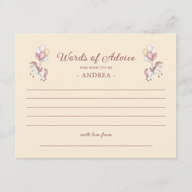 Pastel Pink Cute Girl Baby Shower Words of Advice Enclosure Card (Front)