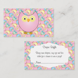 Pastel Pink Cute Owl Baby Diaper Raffle Enclosure Card