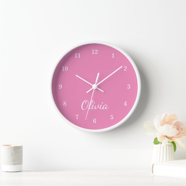 Pastel Pink Cute Personalised Kids Playroom Clock (Home)