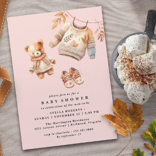 Pastel Pink   Cute Simple Fall Baby Girl Shower Invitation